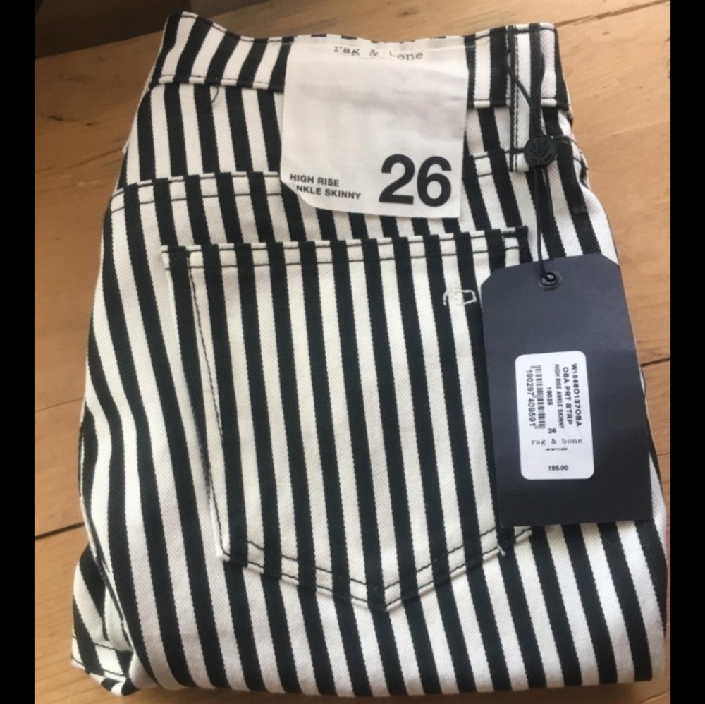 Black & White Striped High-Rise Ankle Skinny Jeans